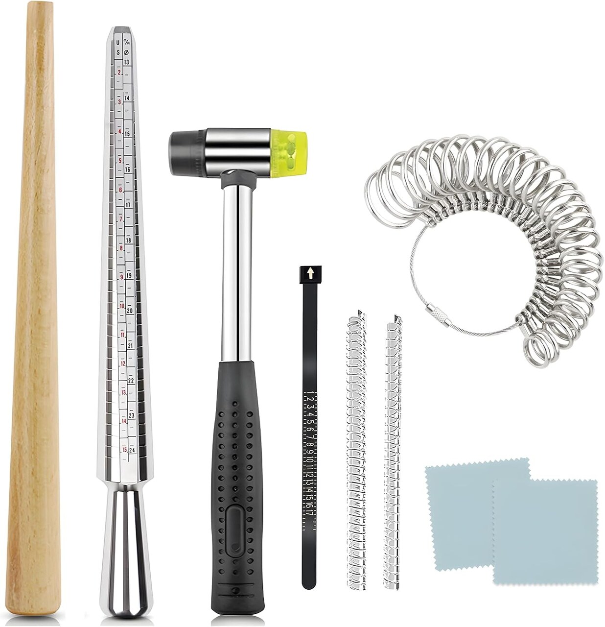 Ring Sizer Mandrel & Shaper Tool – Metal Ring Measuring, Resizing, and Repair Kit with Jewelry Mallet